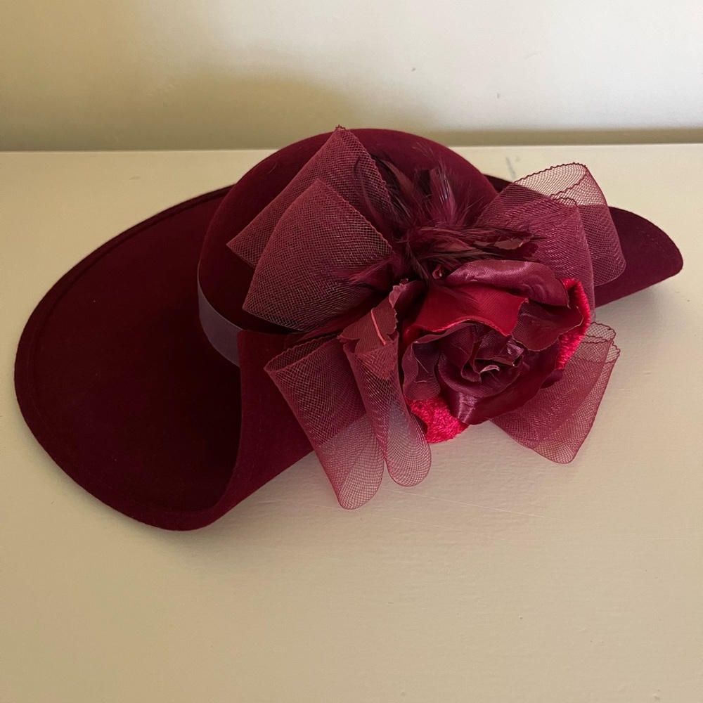 Elegant Burgundy Hat with Floral Accent
